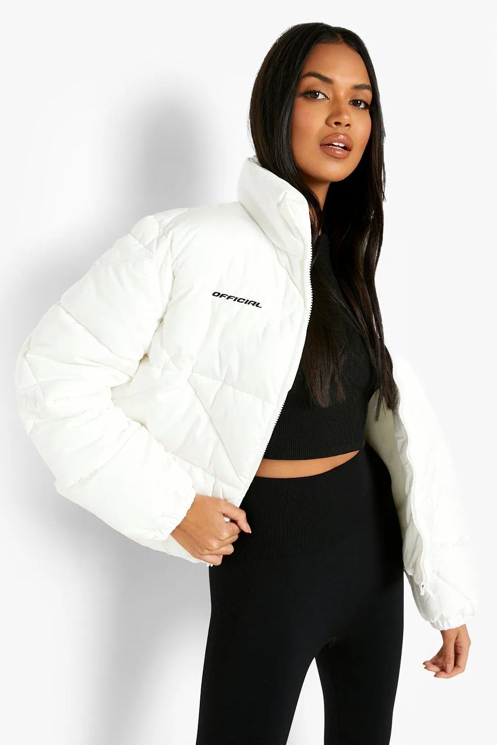 Pocket Print Diamond Quilt Puffer Jacket