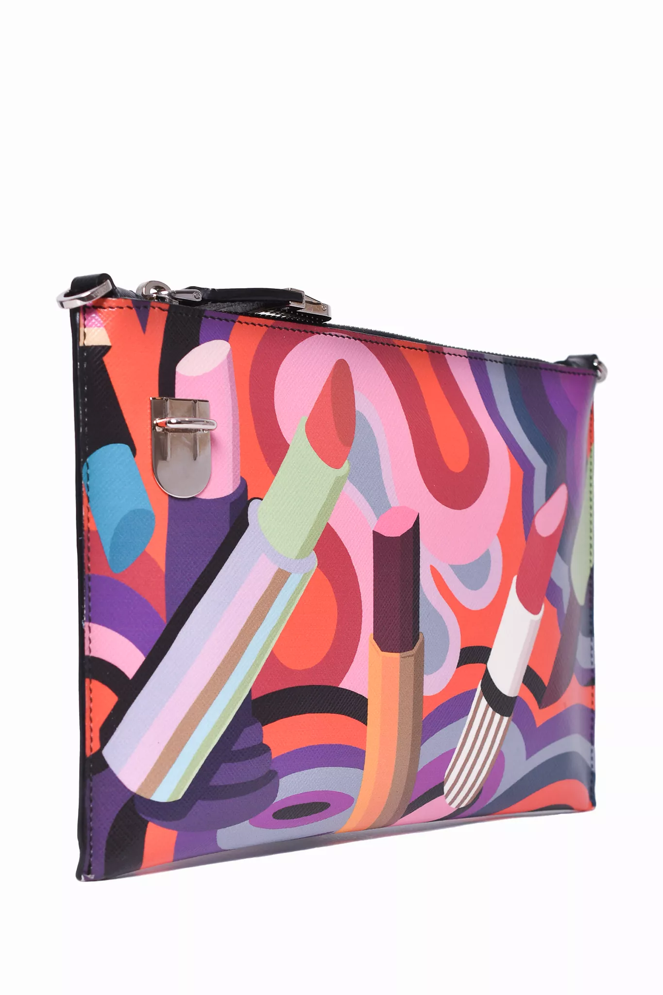 Prada Multicolor Leather Lipstick Graphic Pochette Bag