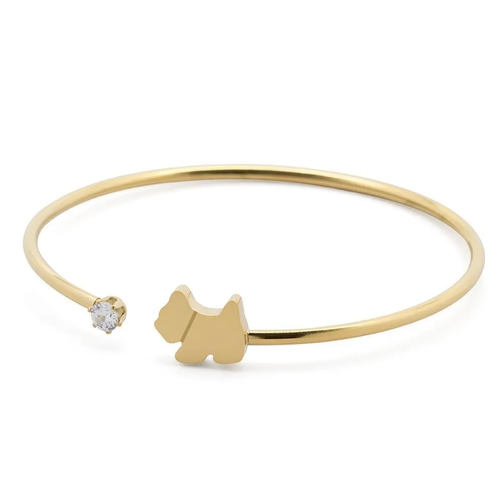 Stainless Steel Bangle Dog CZ Gold Plated