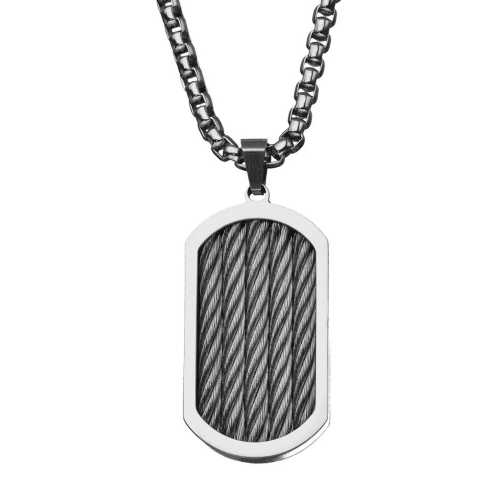 Stainless Steel Oval Three Cable Dog Tag Pendant on Chain