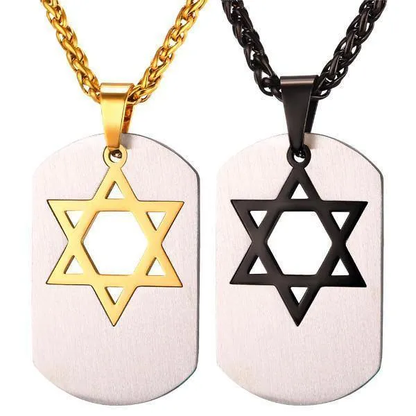 Star of David Dog Tag Pendant Necklaces Gold/Black