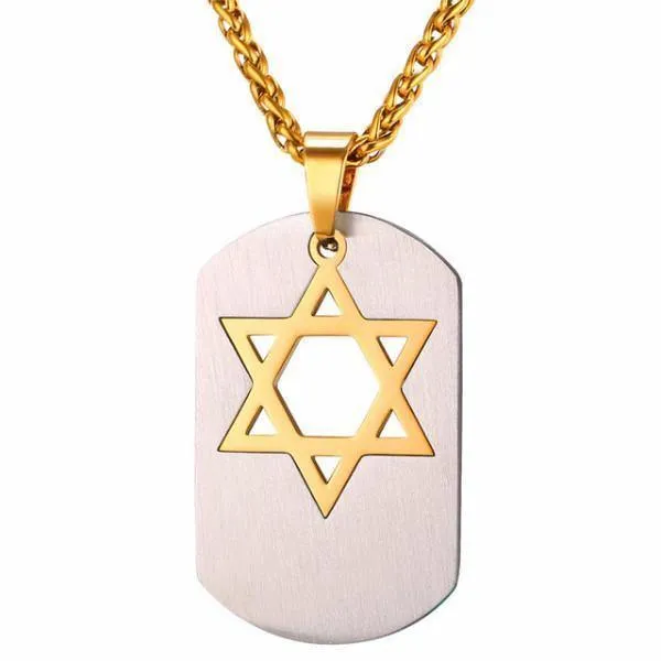 Star of David Dog Tag Pendant Necklaces Gold/Black