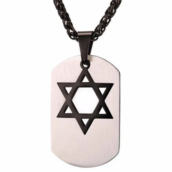 Star of David Dog Tag Pendant Necklaces Gold/Black