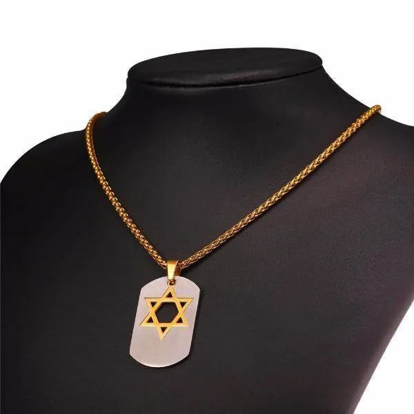 Star of David Dog Tag Pendant Necklaces Gold/Black