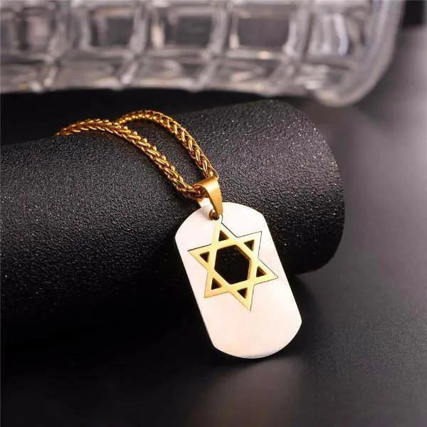 Star of David Dog Tag Pendant Necklaces Gold/Black