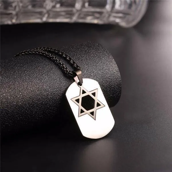 Star of David Dog Tag Pendant Necklaces Gold/Black