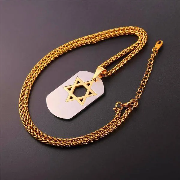 Star of David Dog Tag Pendant Necklaces Gold/Black