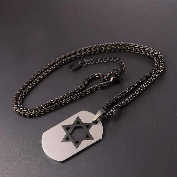 Star of David Dog Tag Pendant Necklaces Gold/Black