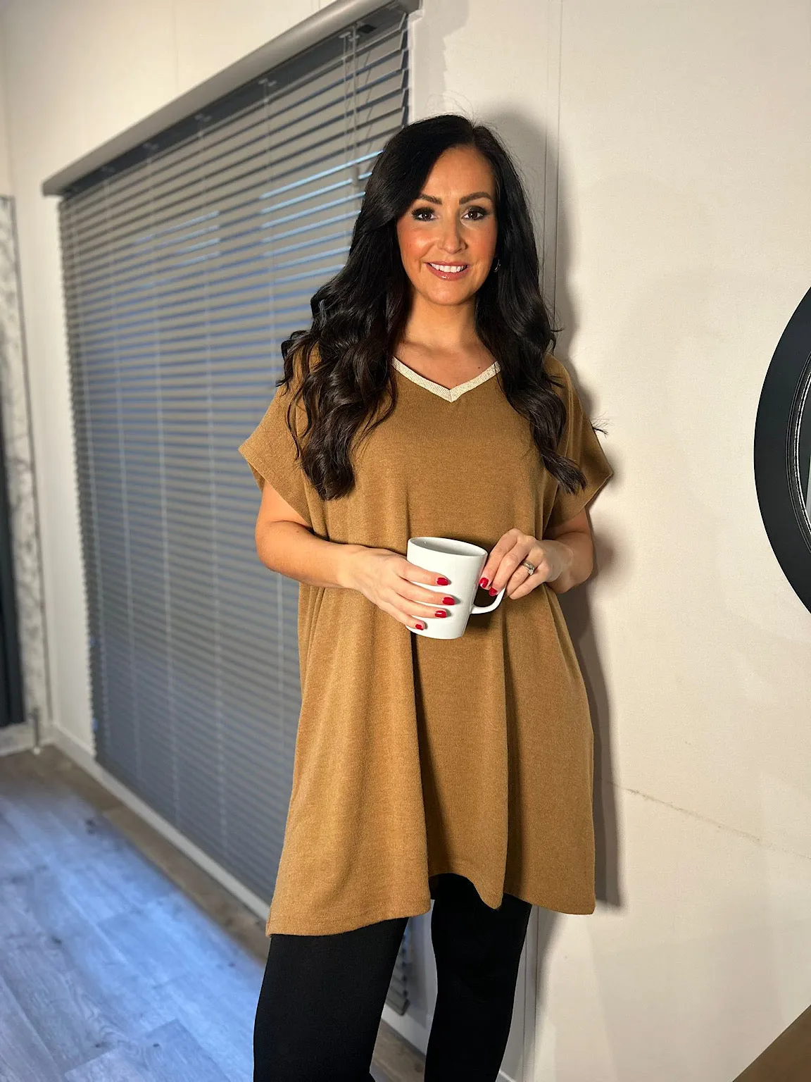 Tan Shimmer V Neck Tunic Lucy