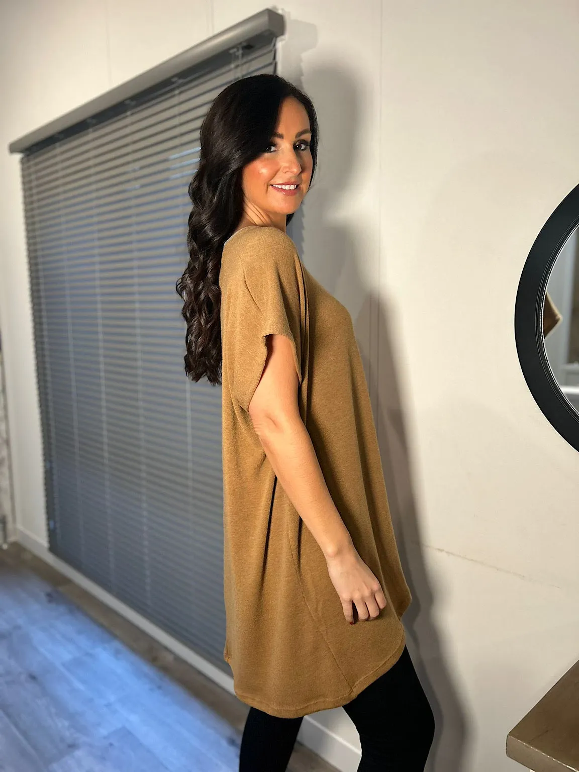 Tan Shimmer V Neck Tunic Lucy