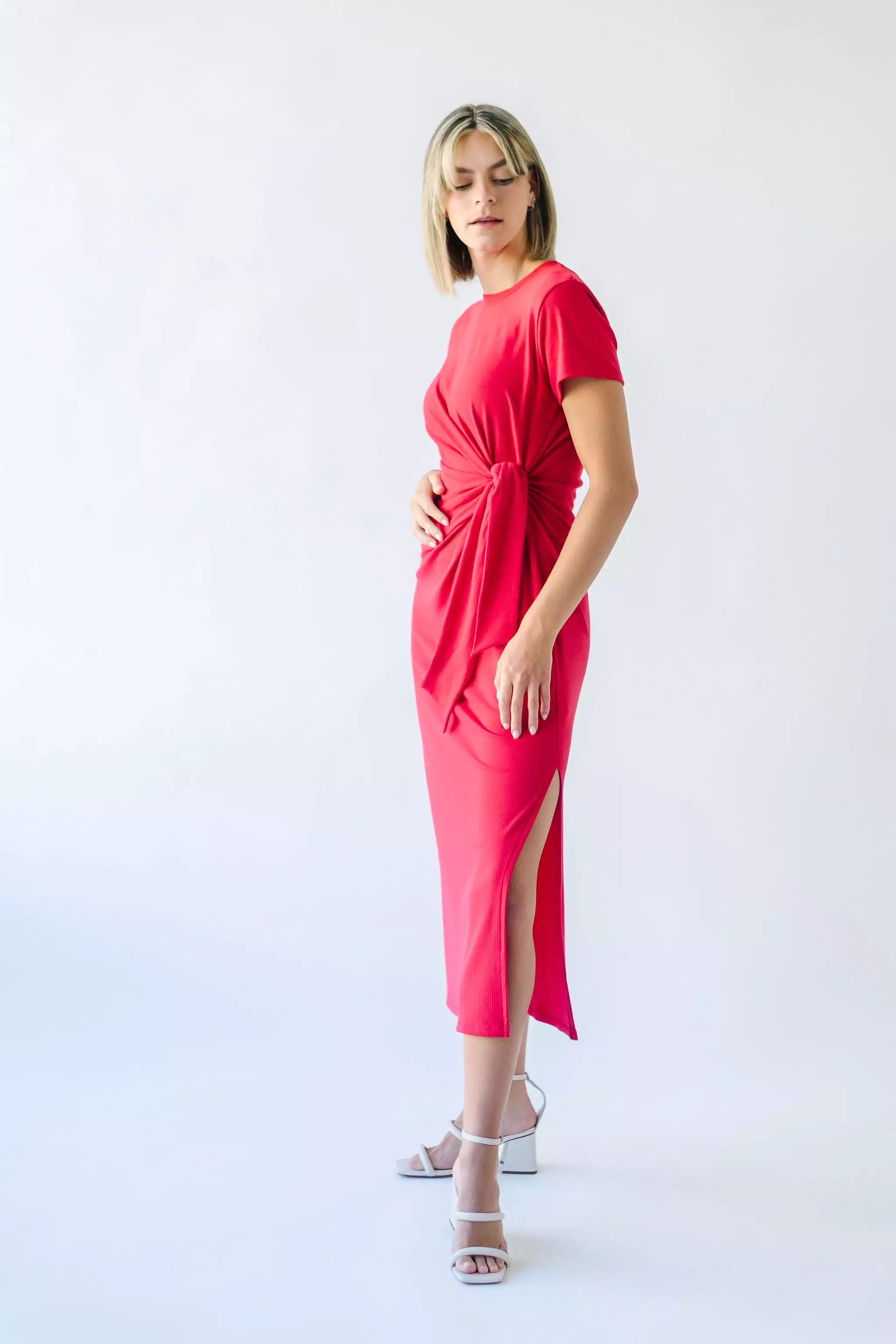 The Cortina Tie Detail Midi Dress in Lipstick