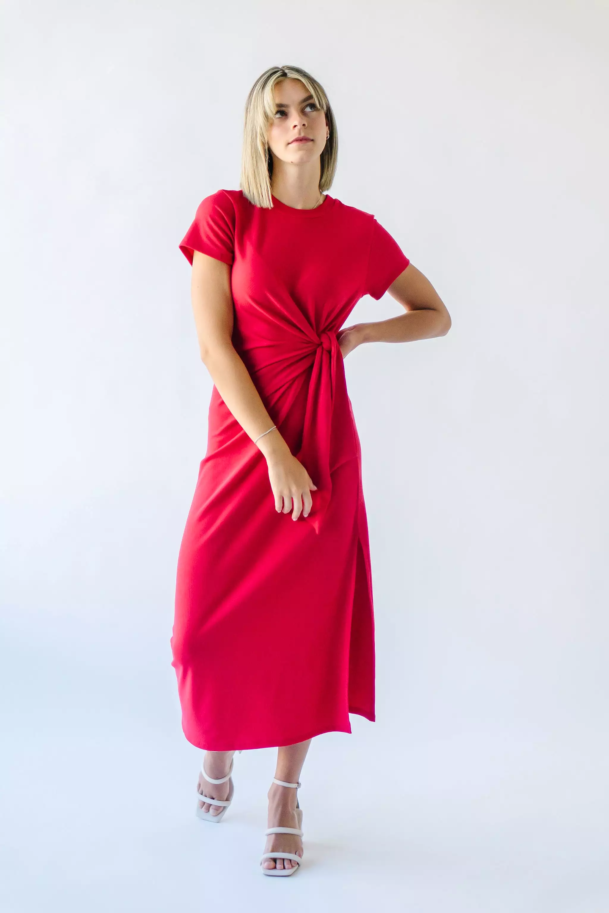 The Cortina Tie Detail Midi Dress in Lipstick