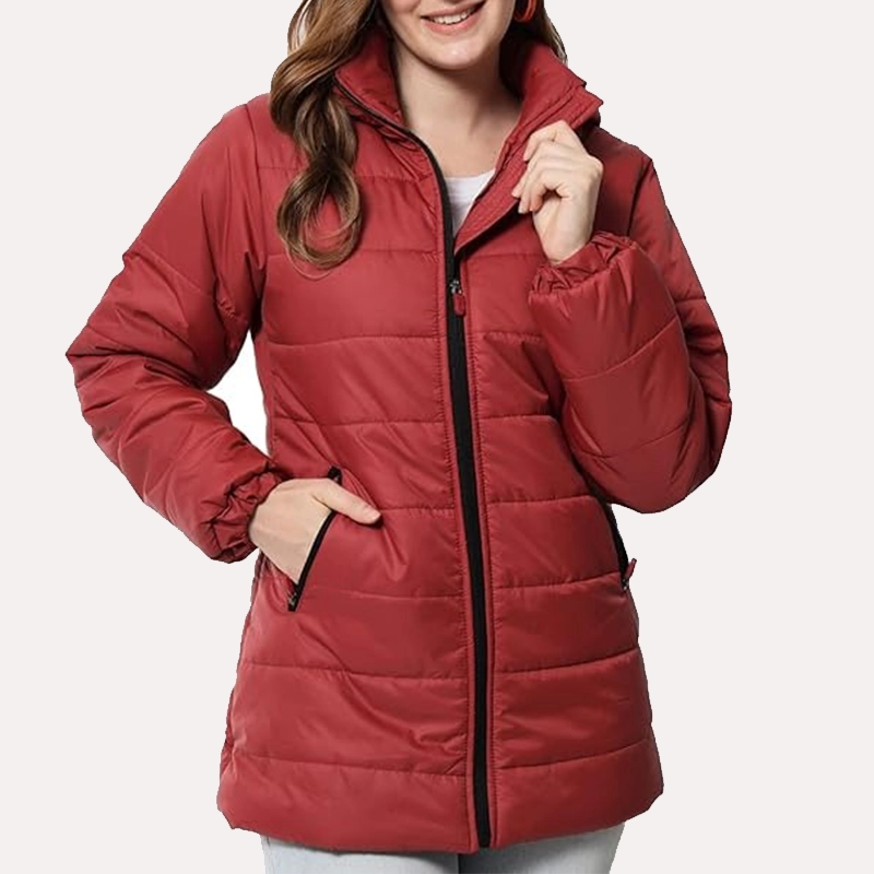 Womens Red Puffer Jacket | Red Puffer Hooded Jacket