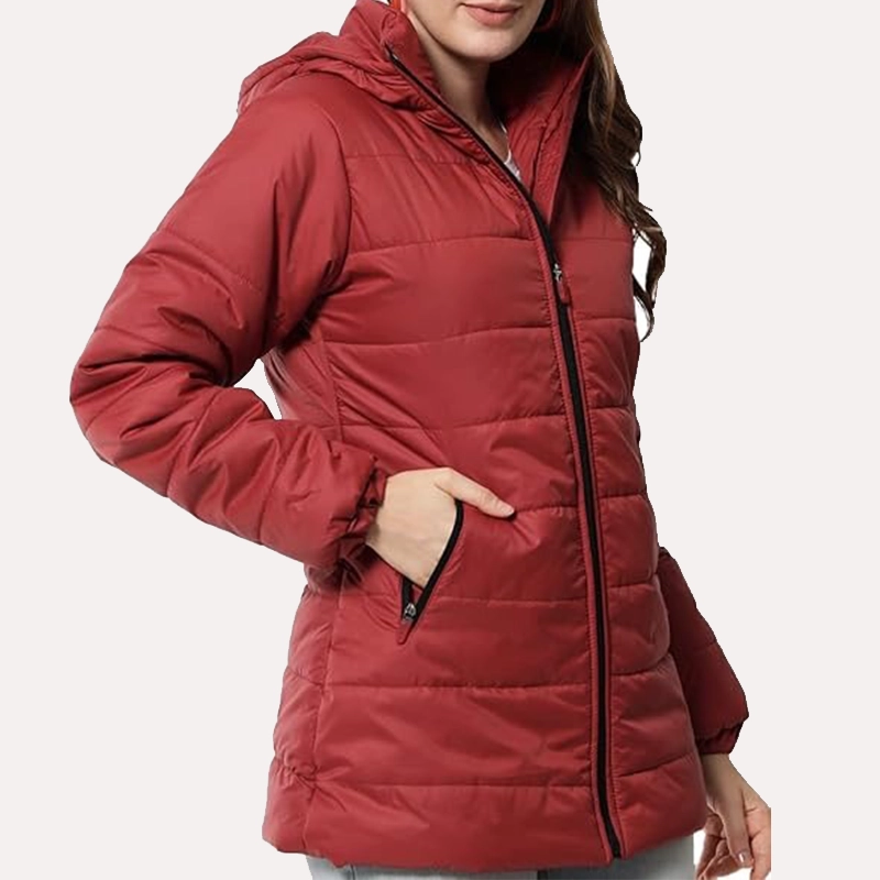 Womens Red Puffer Jacket | Red Puffer Hooded Jacket